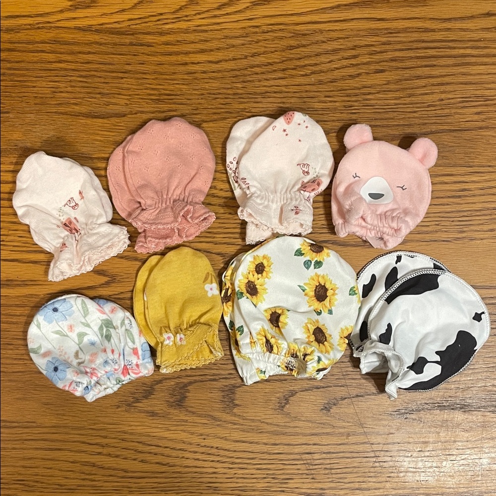 3for$6, Assorted Baby Mittens Set - Pink, Yellow, White